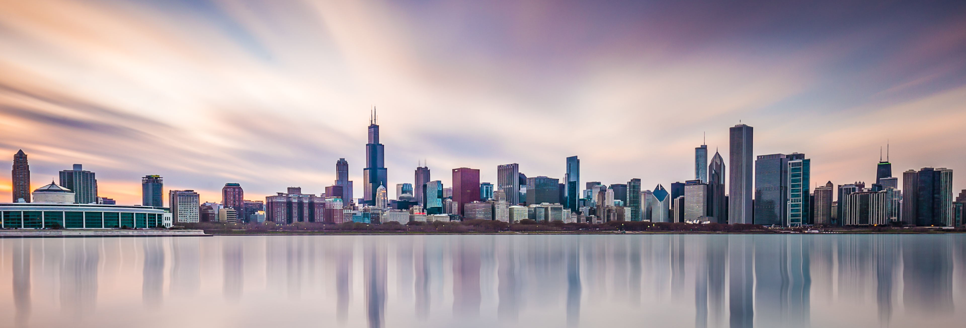 Chicago skyline behind the testimonial quote